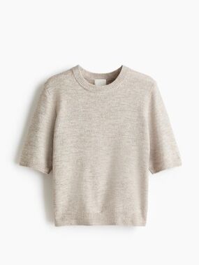 H&M Short-Sleeve Crew Sweater in Light Beige